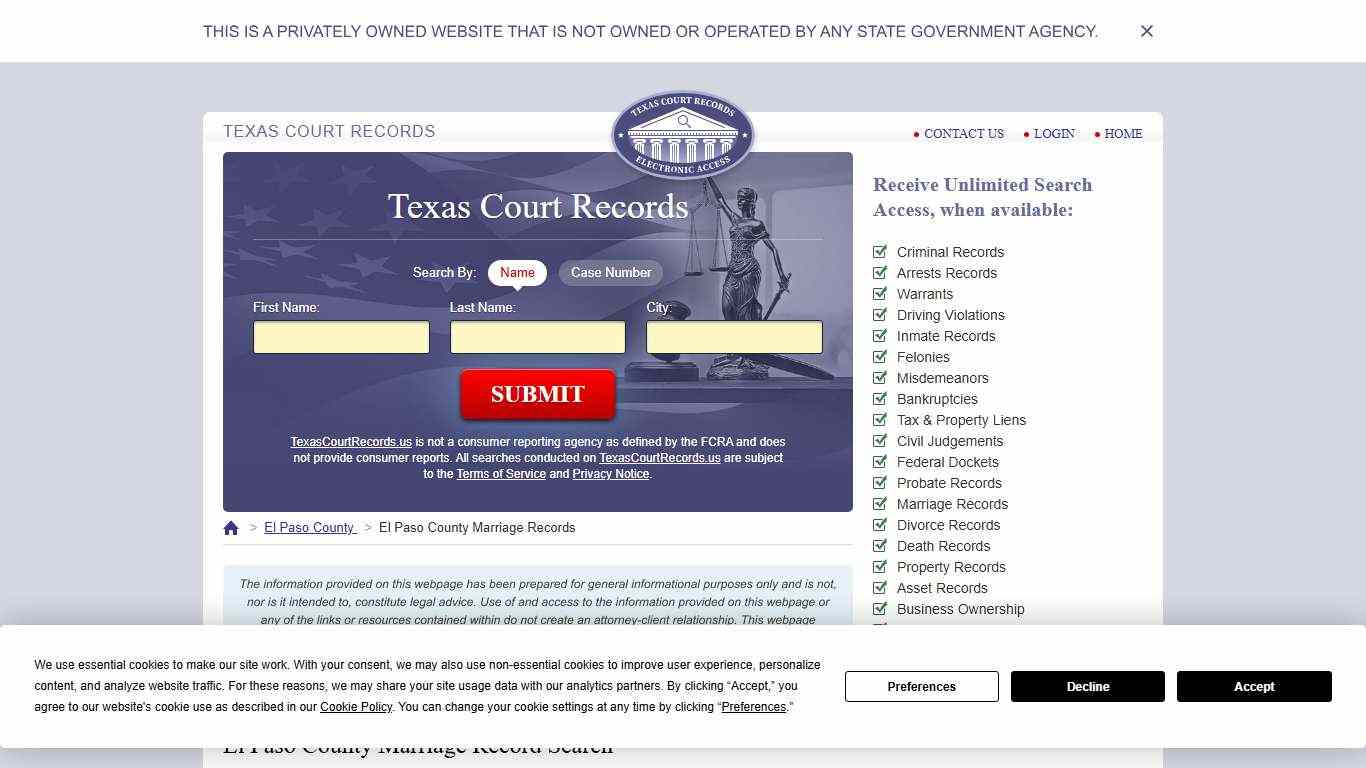 El Paso County Marriage Records | TexasCourtRecords.us